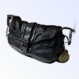 SOLD DKNY Black Nylon & Leather Shoulder Bag with Logo Hardware vintage